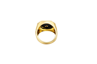 14KT Gold Ring Men's Onyx Square with Playing Cards Center Side Design Triple Stack Rhombus