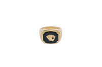 14KT Gold Ring Men's Square Onyx Four Fanned Playing Cards "Full House" Side Design Triple Stack Rhombus