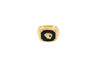 14KT Gold Ring Men's Onyx Square with Playing Cards Center Side Design Triple Stack Rhombus