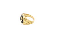 14KT Gold Ring Men's Onyx Square with Playing Cards Center Side Design Triple Stack Rhombus