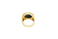 14KT Gold Ring Men's Plain Square Signet Onyx Side Design Triple Stack Rhombus