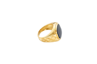 14KT Gold Ring Men's Plain Square Signet Onyx Side Design Triple Stack Rhombus