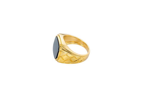 14KT Gold Ring Men's Plain Square Signet Onyx Side Design Triple Stack Rhombus