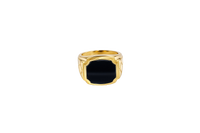 14KT Gold Ring Men's Plain Square Signet Onyx Side Design Triple Stack Rhombus