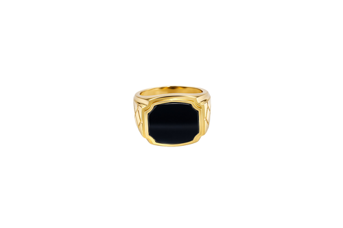 14KT Gold Ring Men's Plain Square Signet Onyx Side Design Triple Stack Rhombus