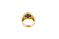14KT Gold Ring Men's Round Masonic/Onyx with White CZ Stone Border Side Design Jubilee