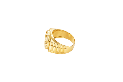 14KT Gold Ring Men's Round Masonic/Onyx with White CZ Stone Border Side Design Jubilee