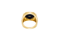 14KT Gold Ring Men's Square Cross Plain Onyx Background and Border Side Design Triple Rhombus Stacked Diamond Shape