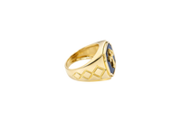14KT Gold Ring Men's Square Cross Plain Onyx Background and Border Side Design Triple Rhombus Stacked Diamond Shape