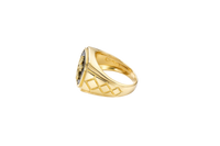 14KT Gold Ring Men's Square Cross Plain Onyx Background and Border Side Design Triple Rhombus Stacked Diamond Shape