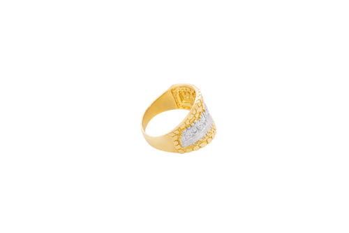 14KT Gold Ring Men's Two Tone Last Supper Nugget Border