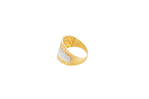 14KT Gold Ring Men's Two Tone Last Supper Nugget Border