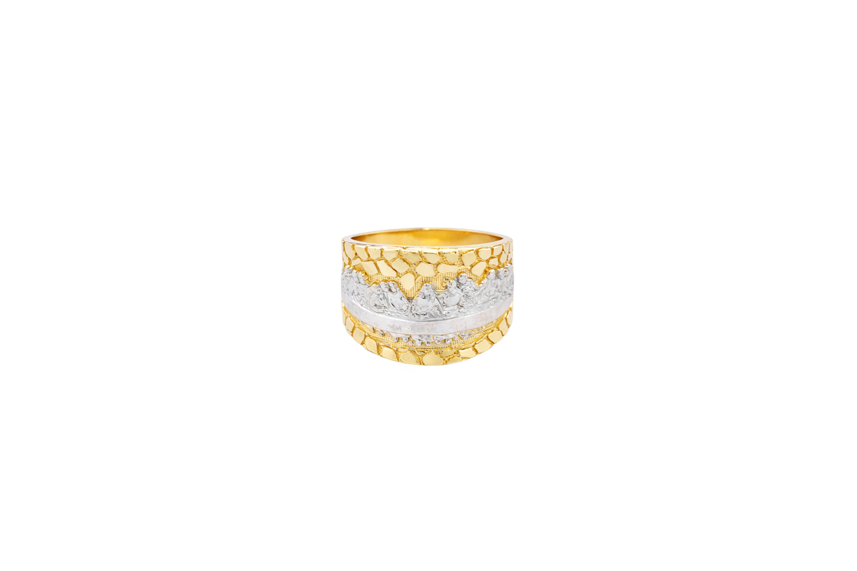 14KT Gold Ring Men's Two Tone Last Supper Nugget Border