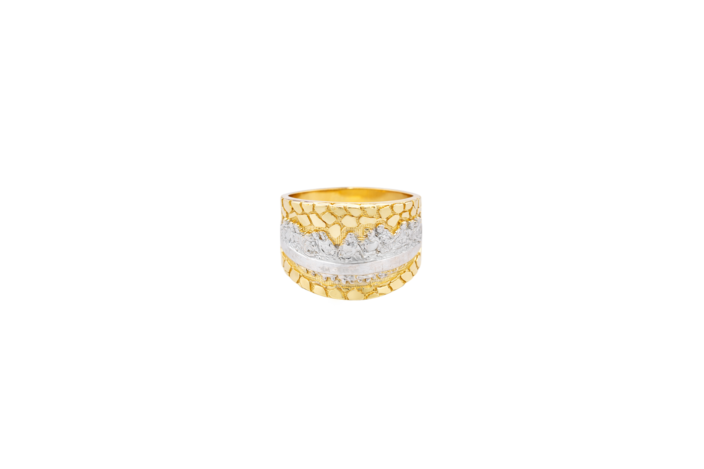 14KT Gold Ring Men's Two Tone Last Supper Nugget Border
