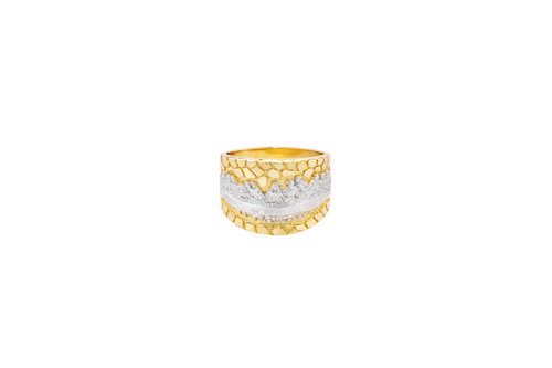 14KT Gold Ring Men's Two Tone Last Supper Nugget Border
