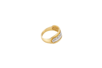 14KT Gold Ring Men's Two Tone Last Supper Scene with Table Legs Textured Background Dotted Border Double Lined Plain Border
