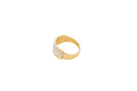 14KT Gold Ring Men's Two Tone Last Supper Scene with Table Legs Textured Background Dotted Border Double Lined Plain Border