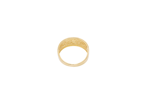 14KT Gold Ring Men's Two Tone Last Supper Scene with Table Legs Textured Background Dotted Border Double Lined Plain Border