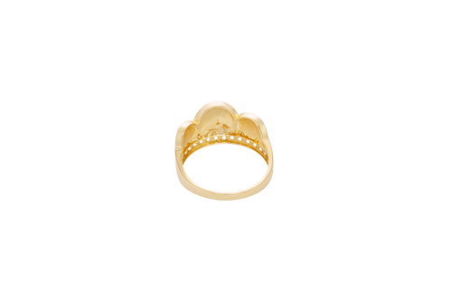 14KT Gold Ring Men's Two Tone Triple Arch Last Supper Single Row White CZ Stones Lower Border