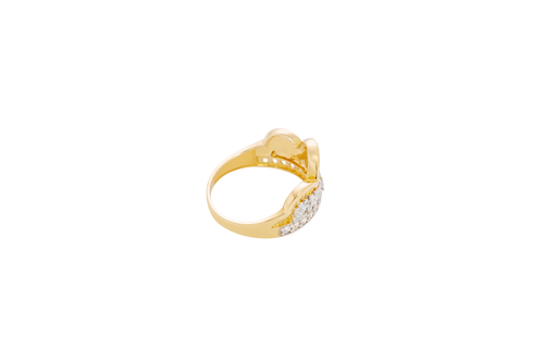 14KT Gold Ring Men's Two Tone Triple Arch Last Supper Single Row White CZ Stones Lower Border