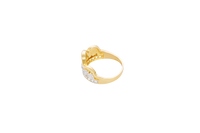 14KT Gold Ring Men's Two Tone Triple Arch Last Supper Single Row White CZ Stones Lower Border