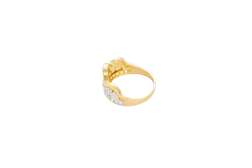 14KT Gold Ring Men's Two Tone Triple Arch Last Supper Single Row White CZ Stones Lower Border
