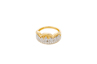 14KT Gold Ring Men's Two Tone Triple Arch Last Supper Single Row White CZ Stones Lower Border