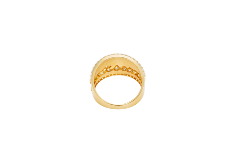 14KT Gold Ring Men's Two Tone Last Supper White CZ Stones Single Row Upper/Lower Border