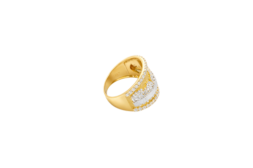 14KT Gold Ring Men's Two Tone Last Supper White CZ Stones Single Row Upper/Lower Border