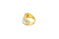 14KT Gold Ring Men's Two Tone Last Supper White CZ Stones Single Row Upper/Lower Border