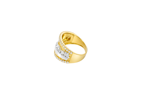 14KT Gold Ring Men's Two Tone Last Supper White CZ Stones Single Row Upper/Lower Border