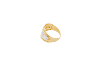14KT Gold Ring Men's Two Tone Last Supper Horizontal Stripe Background Dotted Border Side Design Plain
