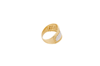 14KT Gold Ring Men's Two Tone Last Supper Horizontal Stripe Background Dotted Border Side Design Plain