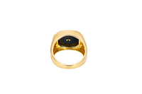 14KT Gold Ring Men's Square Onyx Marijuana Leaf with Plain Border Side Design Triple Stacked Rhombus