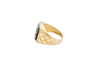 14KT Gold Ring Men's Square Onyx Marijuana Leaf with Plain Border Side Design Triple Stacked Rhombus