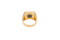14KT Gold Ring Men's Square Lion Head Onyx Background White CZ Stone Border Side Design Greek