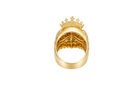 14KT Gold Ring Men's Crowned Lion Head with White CZ Stones Crown and Fur Top