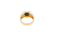 14KT Gold Ring Men's Oval Onyx Masonic Symbol White CZ Stones Border Side Design Chrome Style Cross