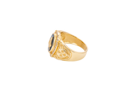 14KT Gold Ring Men's Oval Onyx Masonic Symbol White CZ Stones Border Side Design Chrome Style Cross