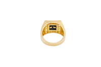 14KT Gold Ring Men's Square Onyx Medusa Head White CZ Top Stones Border Side Design Greek