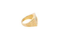 14KT Gold Ring Men's Square Onyx Medusa Head White CZ Top Stones Border Side Design Greek