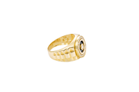 14KT Gold Ring Men's Mini Round Onyx Backed White CZ Stone White CZ Stone Border Side Design Jubilee