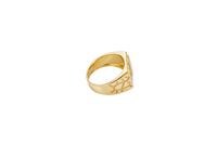 14KT Gold Ring Unisex Square Nugget with White CZ Stone Stripe