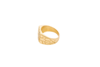 14KT Gold Ring Unisex Square Nugget with White CZ Stone Stripe