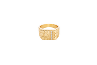 14KT Gold Ring Unisex Square Nugget with White CZ Stone Stripe