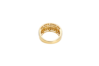 14KT Gold Ring Men's Nine Round White CZ Stones in Square Frame Center of Band White CZ Round Stones Upper and Lower Band with Single Row Border Side Design Four Rectangle Cutouts
