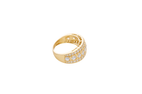 14KT Gold Ring Men's Nine Round White CZ Stones in Square Frame Center of Band White CZ Round Stones Upper and Lower Band with Single Row Border Side Design Four Rectangle Cutouts