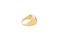 14KT Gold Ring Men's Red Square CZ Stone Nugget Border Side Design Nugget