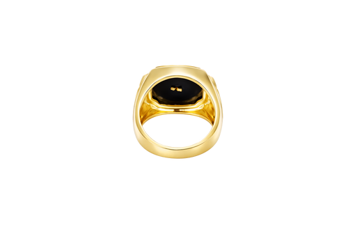 14KT Gold Ring Men's Square Onyx Scorpion Plain Border Side Design Triple Stacked Rhombus
