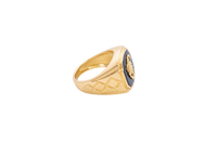 14KT Gold Ring Men's Square Onyx Scorpion Plain Border Side Design Triple Stacked Rhombus